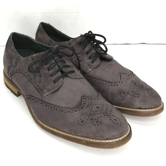 Todd Welsh Men's Brogues Wingtip Oxfords 10 grey vegan suede - Picture 1 of 9